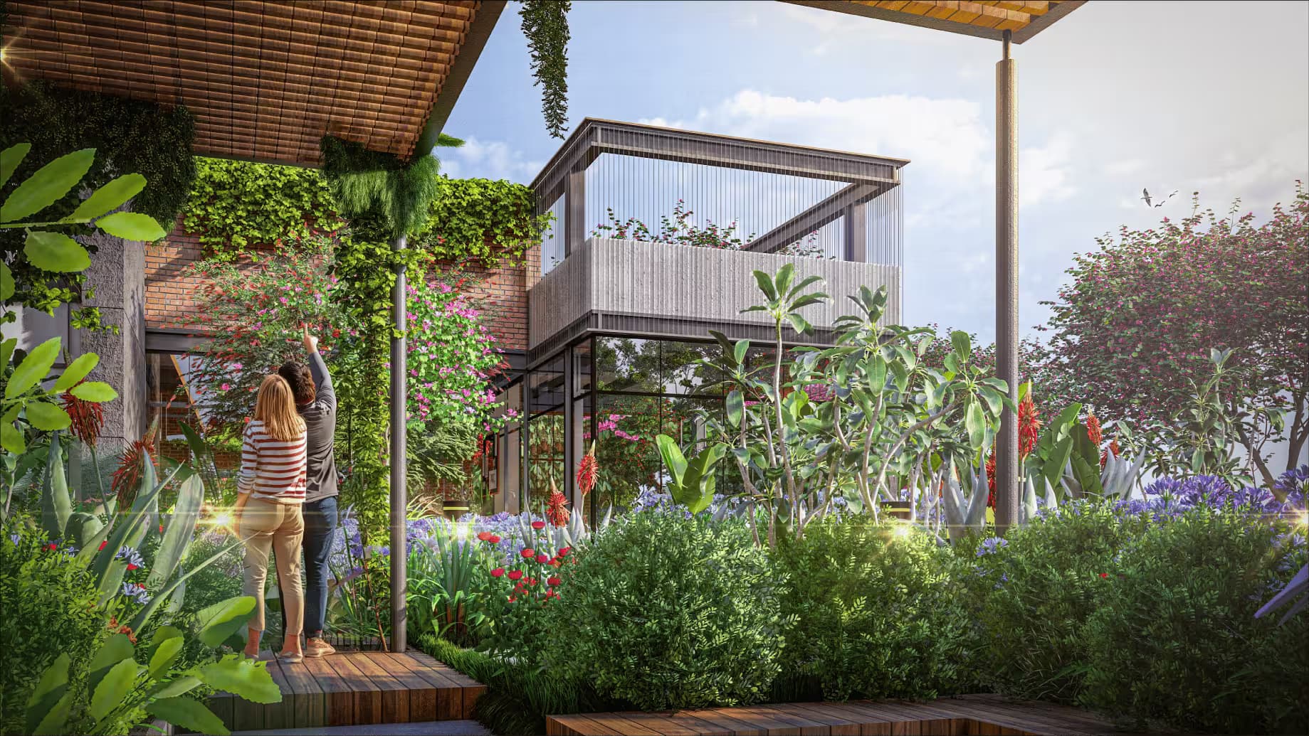 Rooftop garden and community spaces at Svanta